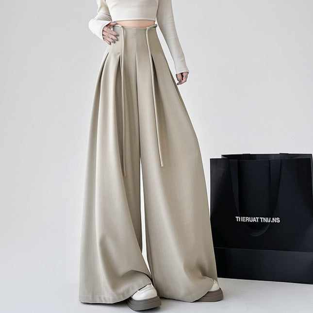 High Waist Loose Casual Trousers with Lace-Up Detail
