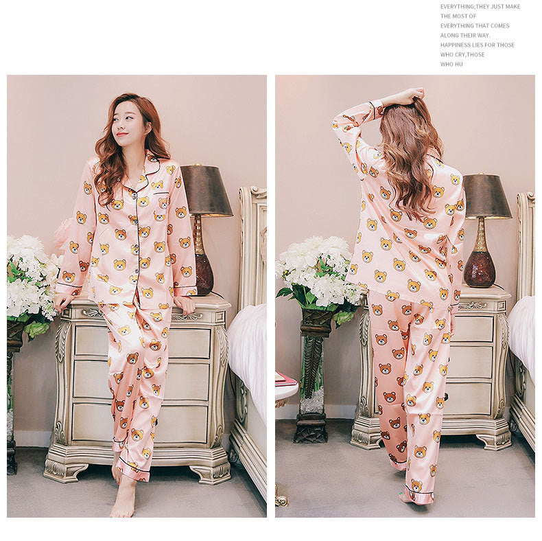 Plus Size Soft Silk Printed Short Sleeve Summer Pajamas