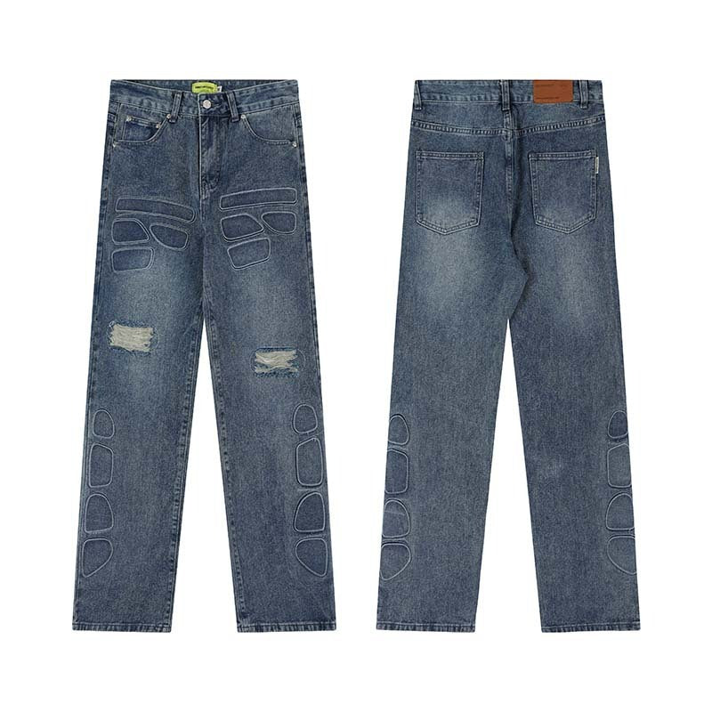American-Style Retro Washed Wide-Leg Jeans for Men