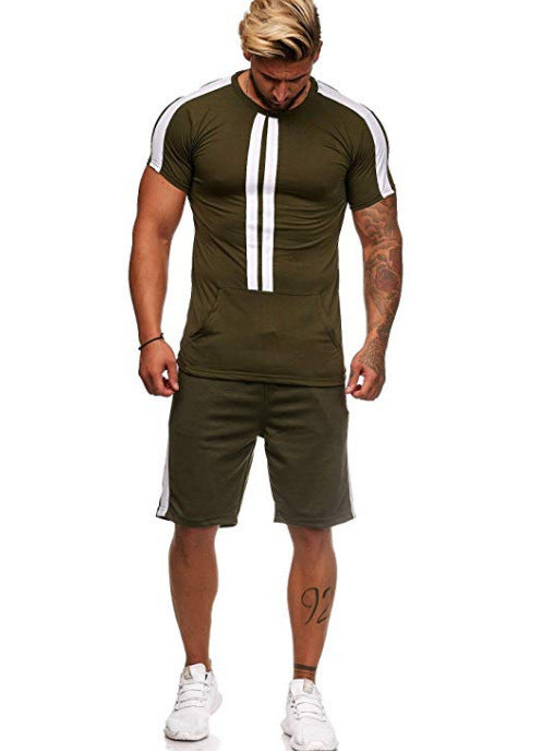 Men's Striped Casual Sports Shorts Set with T-Shirt