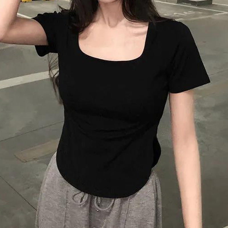 Summer U Collar Top Slim-fit Irregular Short-sleeved T-shirt For Women