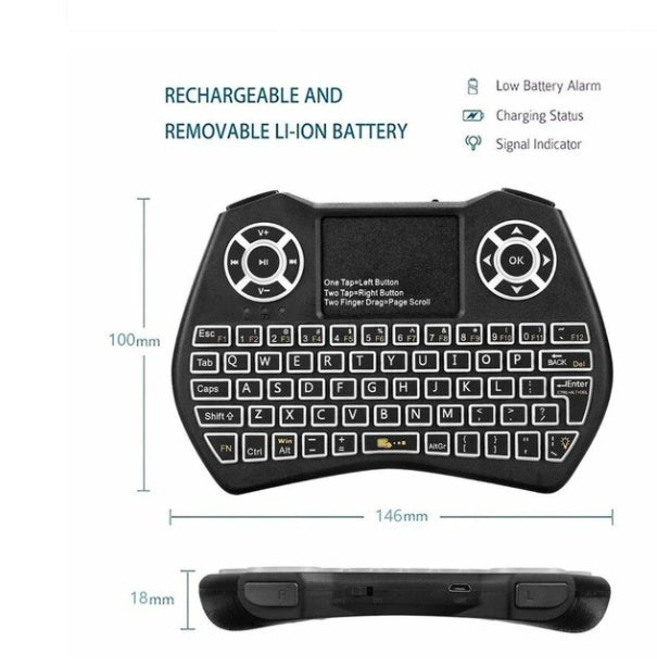 Mini clavier sans fil avec souris gyroscopique rétroéclairée par LED et prise en charge multilingue