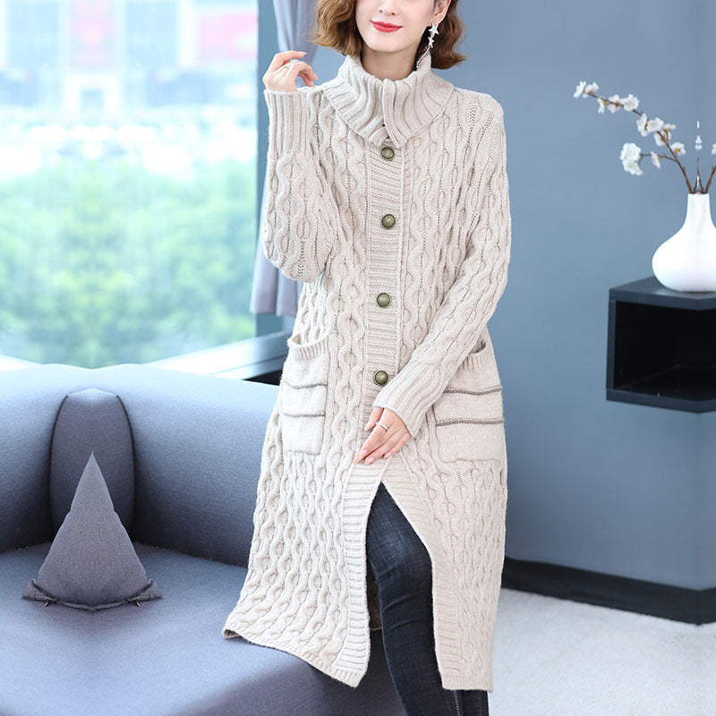 Thick Thread Mid-Length Sweater Coat for Women