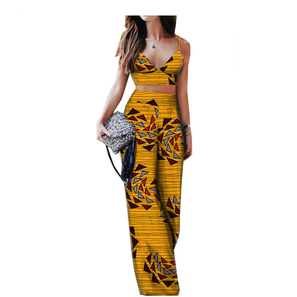 Printed Ladies Cotton Two-Piece Vest & Wide Leg Pants Suit