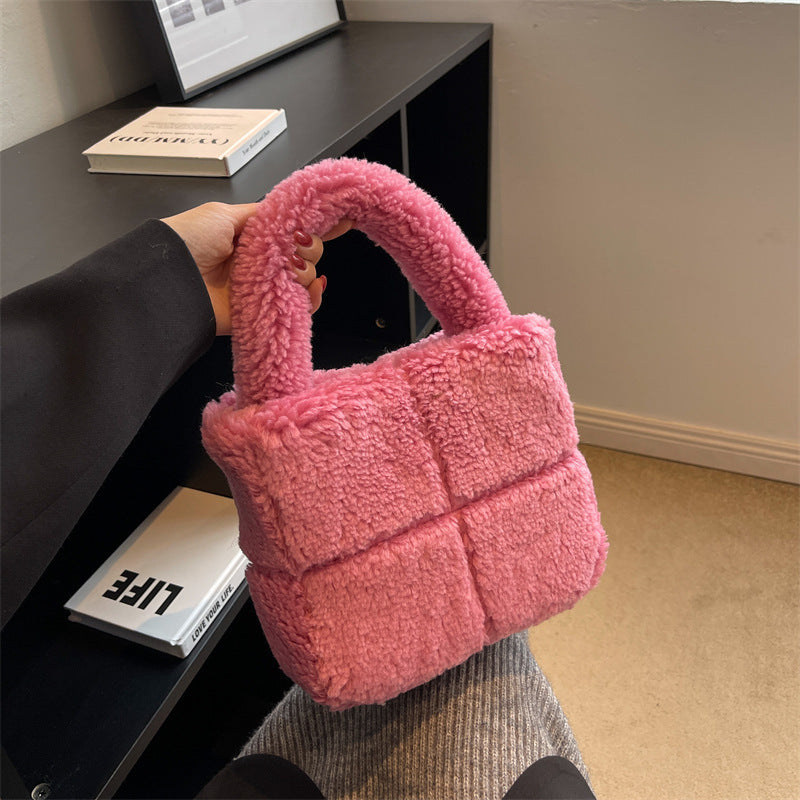 Sac fourre-tout portable en peluche grande capacité pour femme 22,5x20x10cm