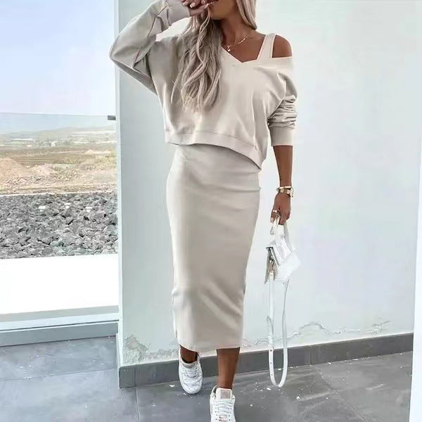 Women's Vest Skirt V-neck Sweatshirt Sweater Set