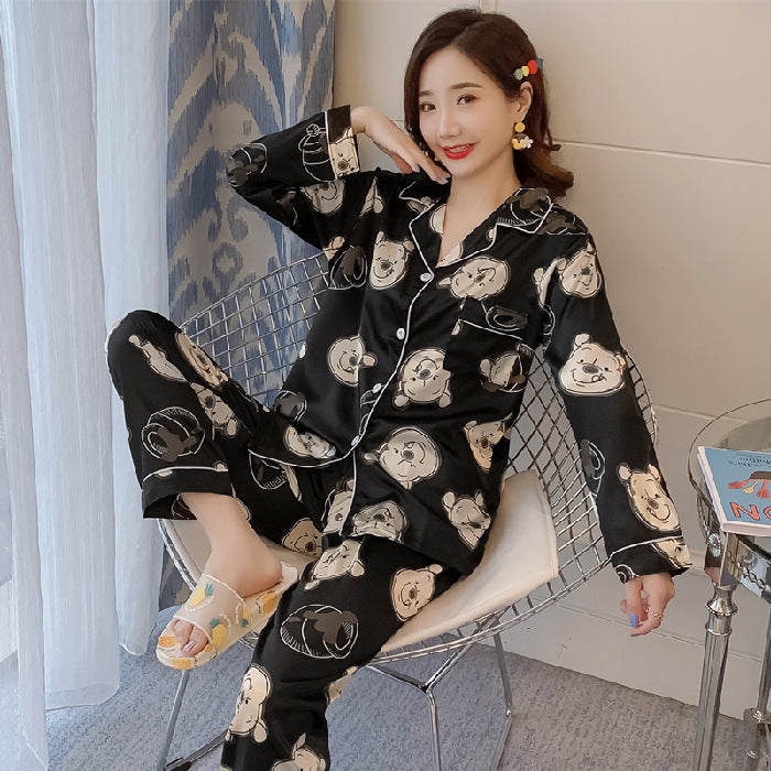 Women's Spring & Autumn Ice Silk Pajama Set Loose Homewear Trousers