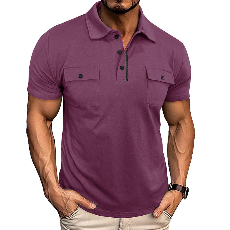 Summer Polo Shirt With Pockets - Short Sleeve Tops For Men