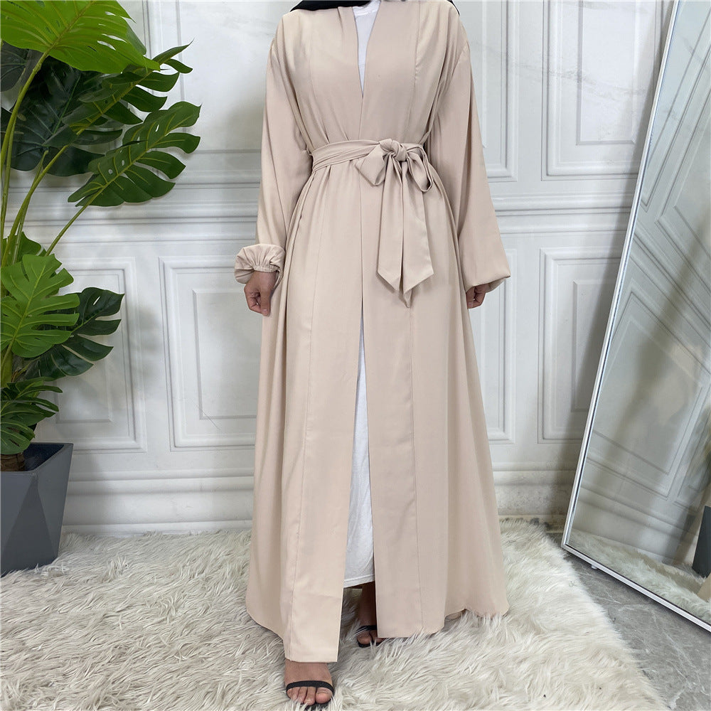 Lace Up Cardigan Robe With Cuffs And Pockets for Middle Eastern Women