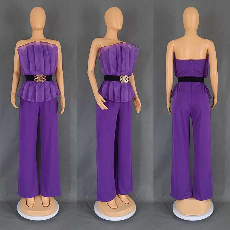 Sexy Off Shoulder Solid Color Jumpsuit Sleeveless Casual Suit
