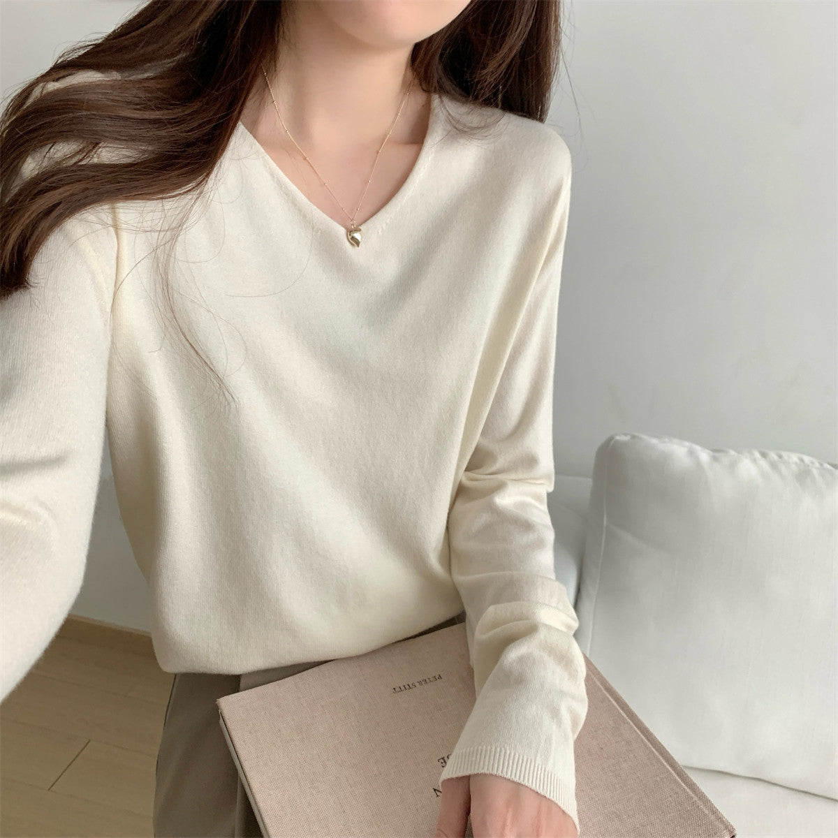 Loose V-Neck Soft Cozy Sweater for Layering