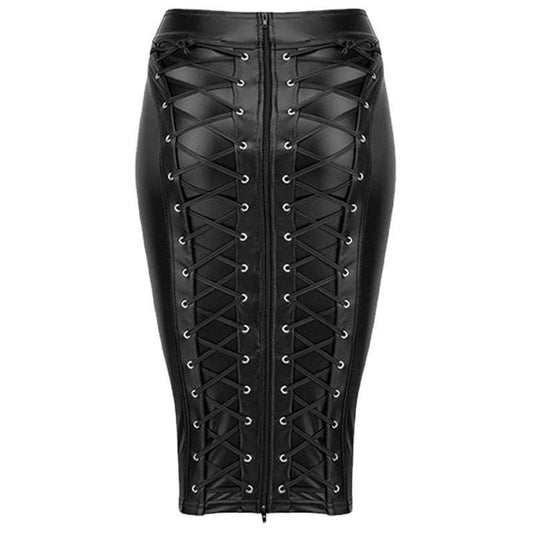 High-waisted PU patent leather hip skirt