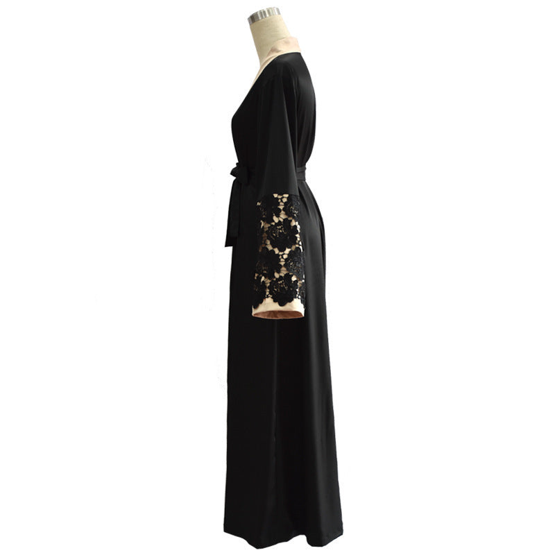 Robe gilet ample à manches longues et lacets pour femme du Moyen-Orient