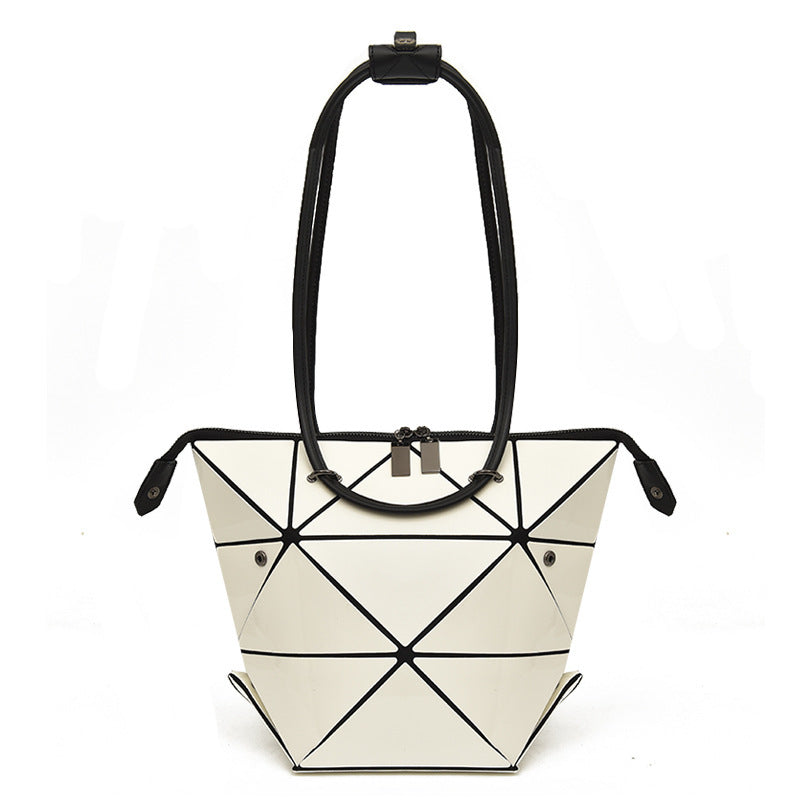 Trendy Medium Folding Geometric Diamond Laser Variety Bag with Zipper