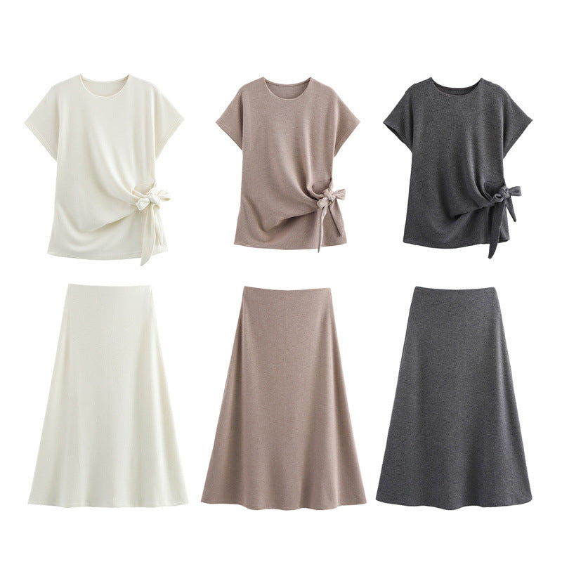Ensemble haut et jupe mi-longue à détails noués pour femme