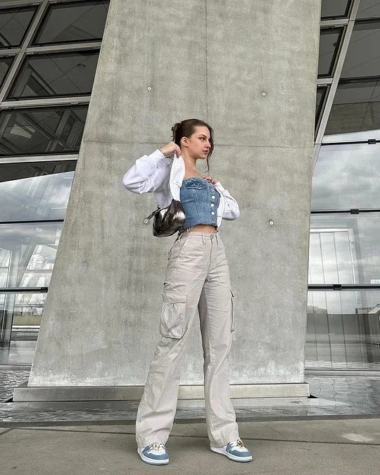 Jean droit en coton pour femme avec poches pour l'automne