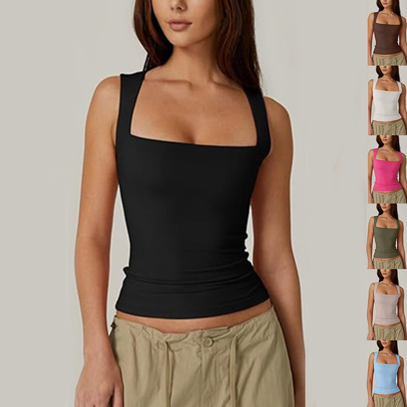 Summer Square-Neck Slim Fit Sleeveless Tank Top for Women