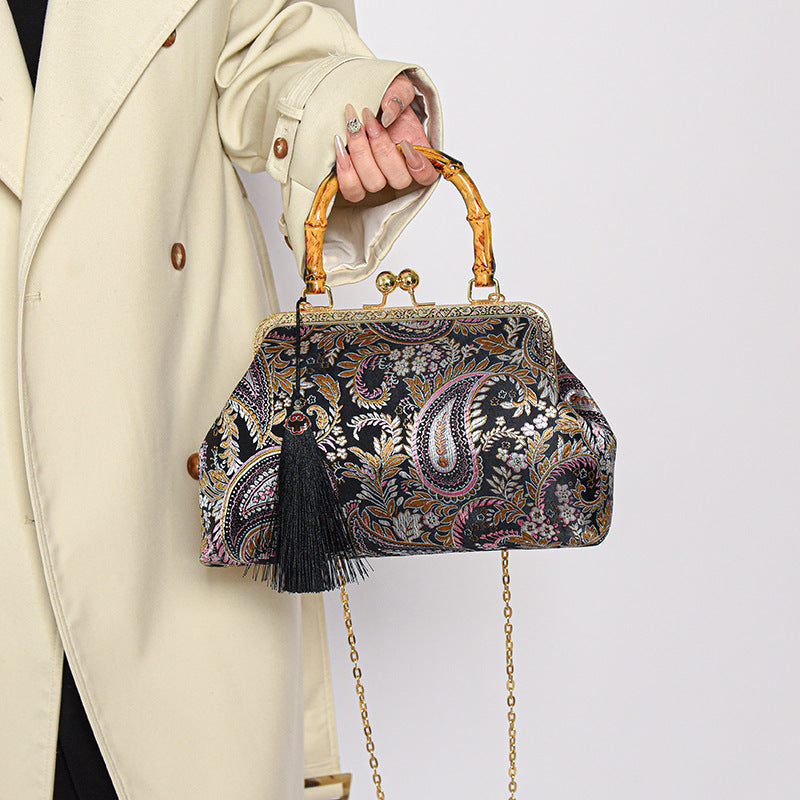 Vintage Silk Satin Chinese Clutch Bag Handbag