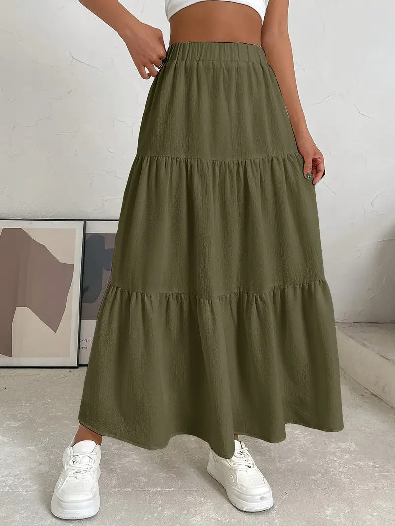 European And American Style Women Summer Bohemian Pleated Layered Long Skirt