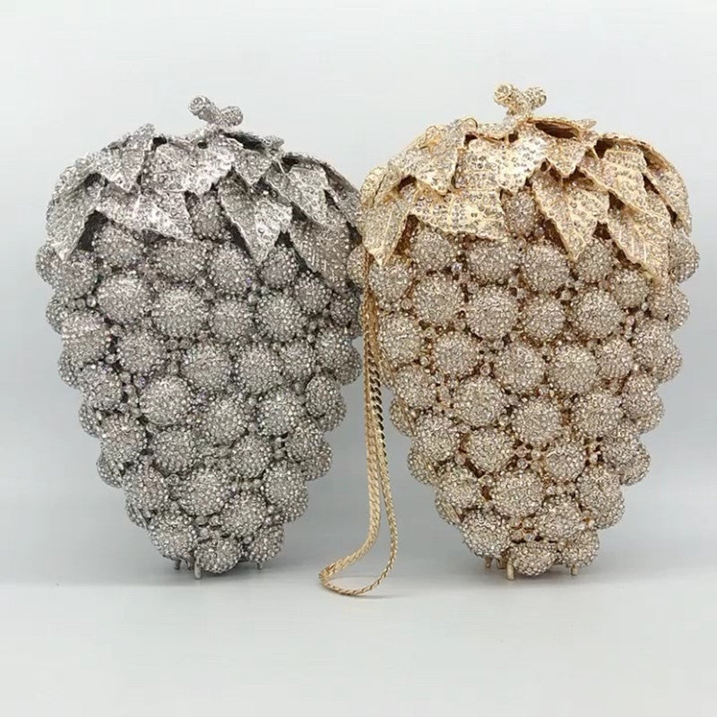 Sac de dîner à chaîne en forme de raisin clouté de diamants, petit 13x17.5x8 cm