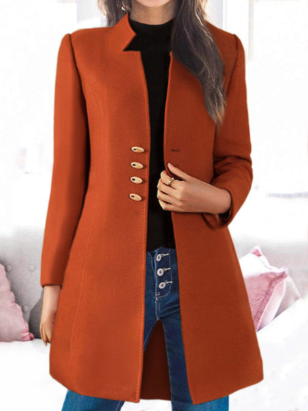 Veste en laine à capuche pour femme, coupe slim, couleur unie, pour l'automne et l'hiver