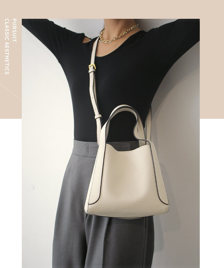 Sac seau en cuir de vachette première couche pour femme, portable pour les trajets quotidiens
