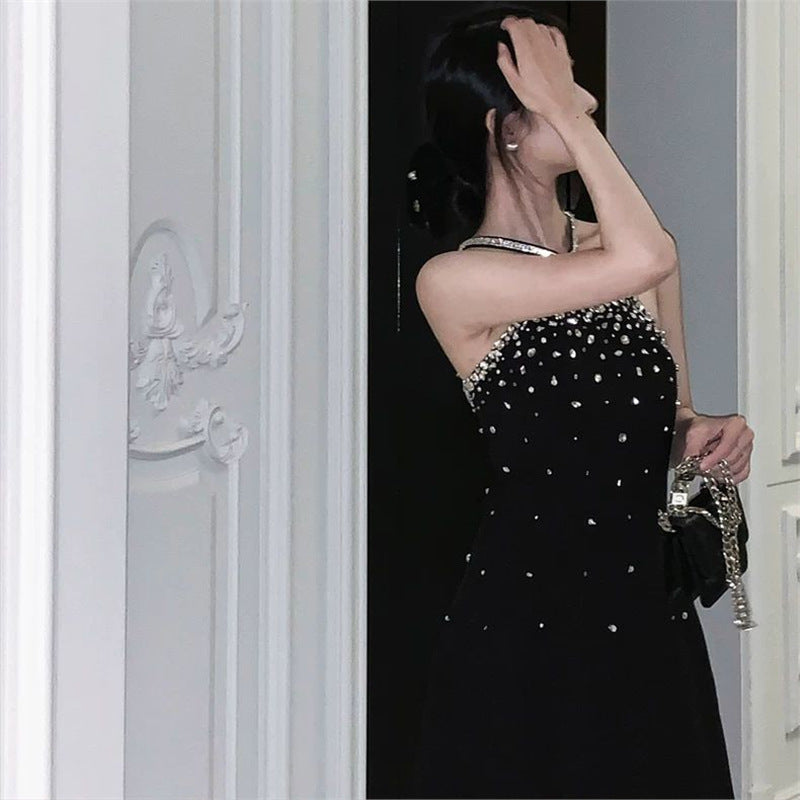 Light Luxury Heavy Industry Beads Women's Slim Fit French Dress