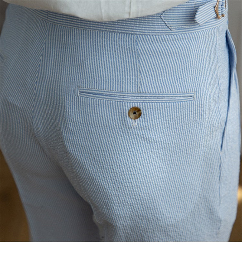 Costume pour homme en seersucker fin rayé bleu
