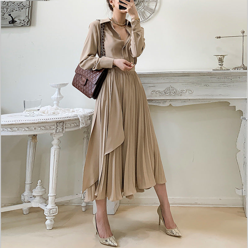 Robe chemise en coton ample et longue, taille décontractée, longueur genoux