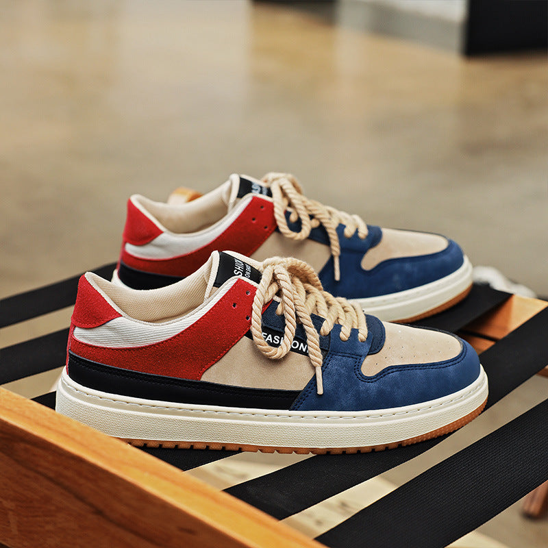 Autumn Casual Lace-Up Men's Sports Shoes in Khaki Green, Red & Blue