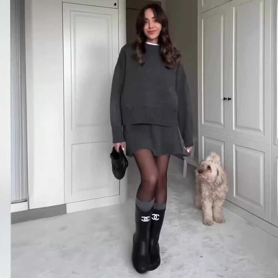 Women’s 2-Piece Knit Sweater Set Long Sleeve Pullover & High Waist Mini Skirt
