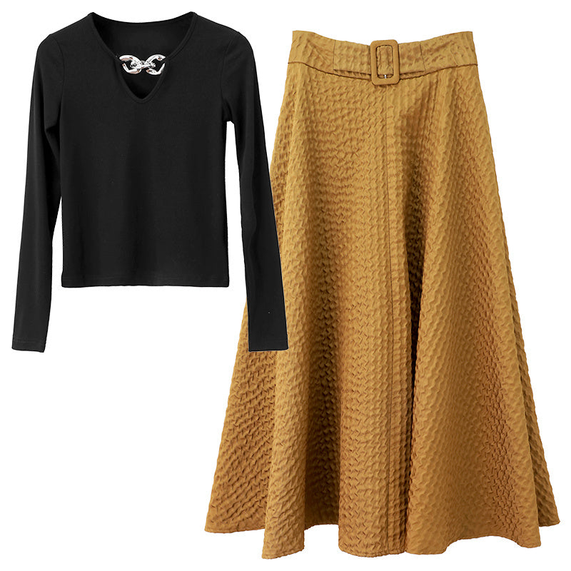 Two-piece Set Of Bottoming Shirt And Skirt Net Red