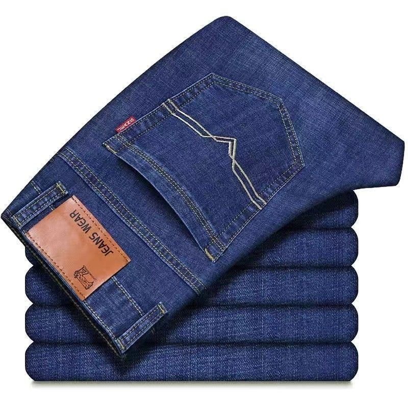 Men's Loose Straight Stretch Jeans - Blue & Black, Sizes 28-40