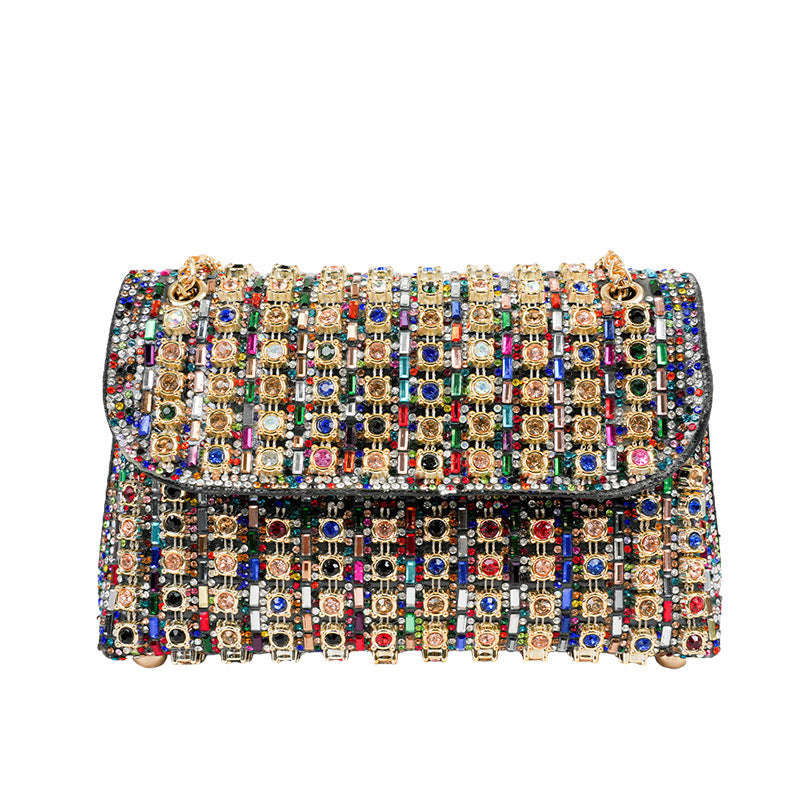 Diamond Clutch Personalized Square Women's Handbag Small Medium Polyester Silver