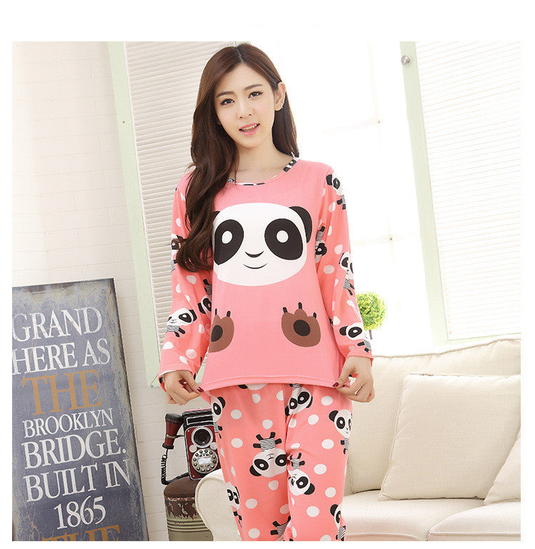 Ensemble pyjama à manches longues en soie de lait pour femme avec dessin de panda