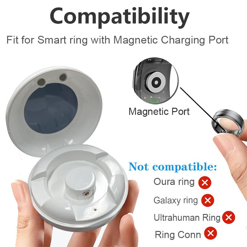Smart Ring Charging Case with Magnetic Port, Fast 200mAh Portable Charger for COLMI R02 R06 R11M R8 Fitness Rings