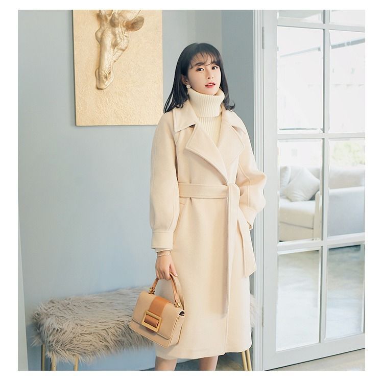 Women’s Autumn Winter Thickened Woolen Coat with Cinched Waist