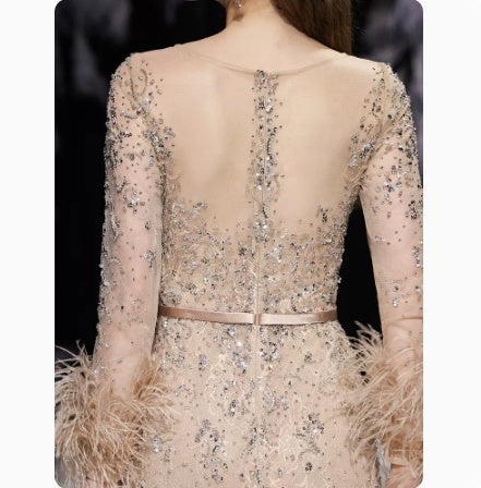 Diamond-Encrusted Long Evening Dress with Zipper and U-Neck