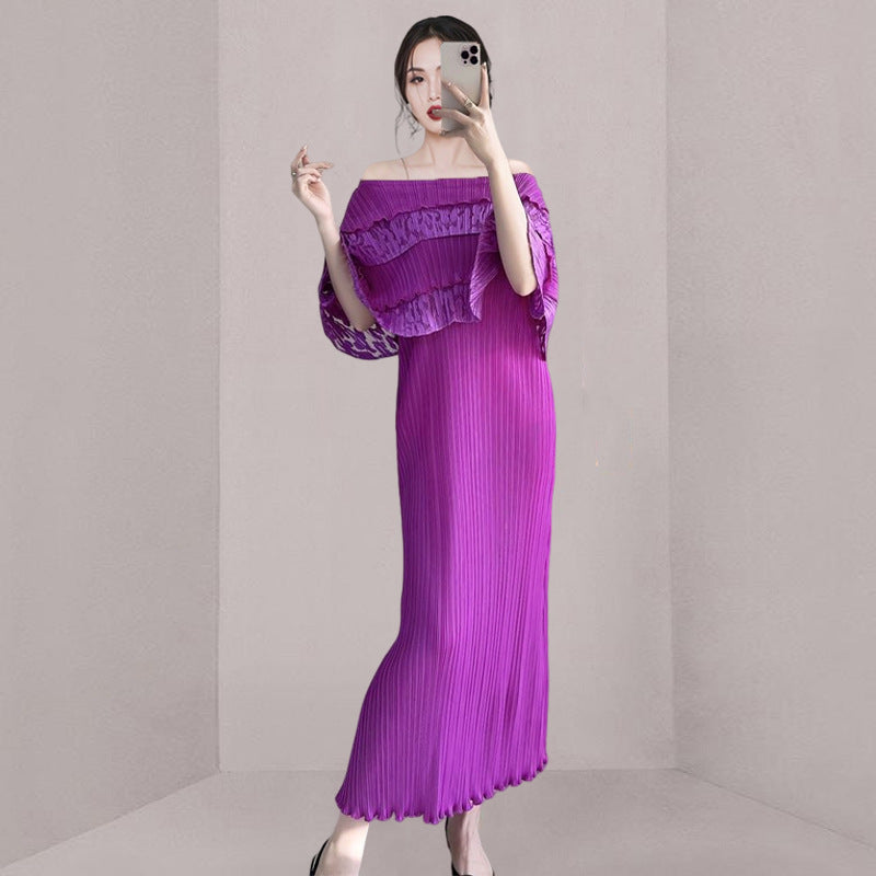 Socialite Ruffled Off-the-shoulder Off-the-shoulder Collar Waist Vacation Dress