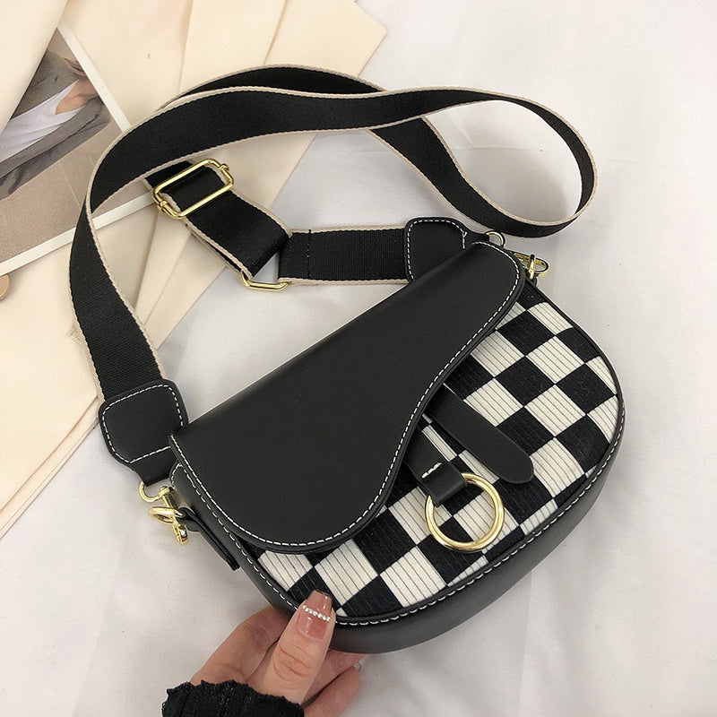 Small Women's PU Plaid Messenger Bag 15x20x6cm Crossbody Saddle Bag