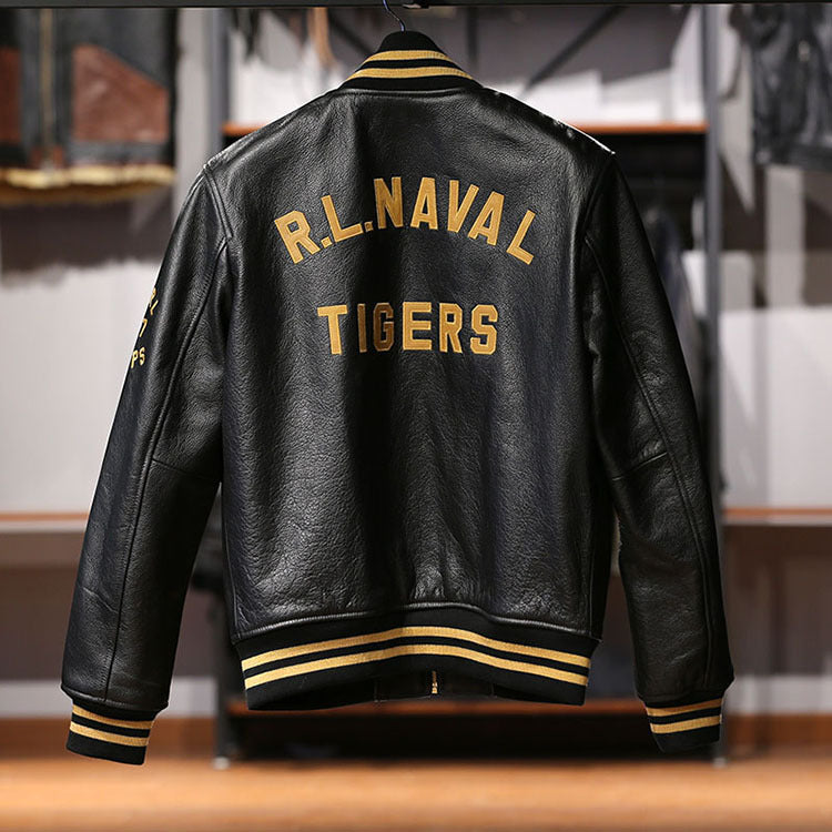 Men's Black Sheepskin Casual Standing Collar Leather Jacket