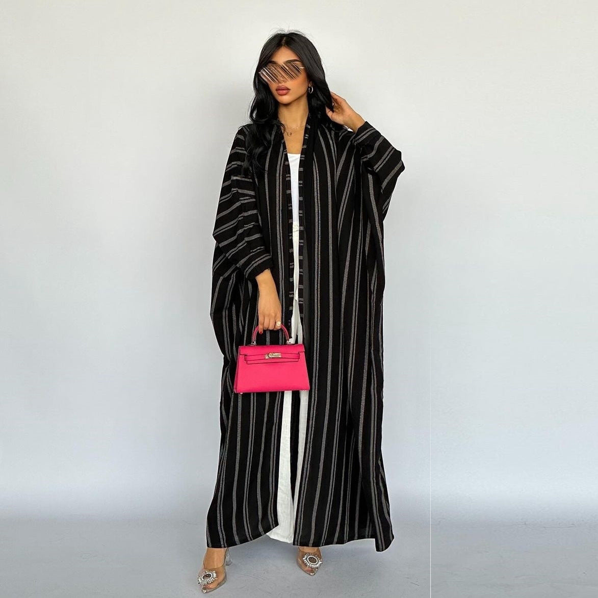 Middle Eastern Women's Long Striped Zebra Cardigan Coat