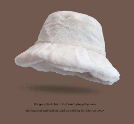 New Faux Rabbit Fur Ruffled Bucket Hat Women's