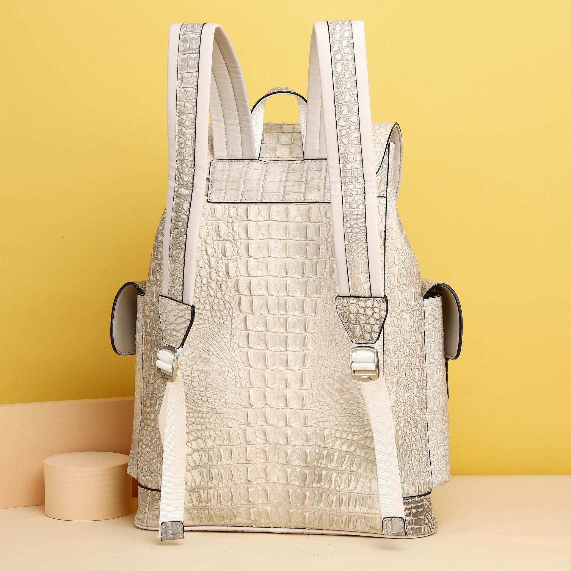 Sac de voyage extérieur pour hommes et femmes en cuir véritable blanc himalayen
