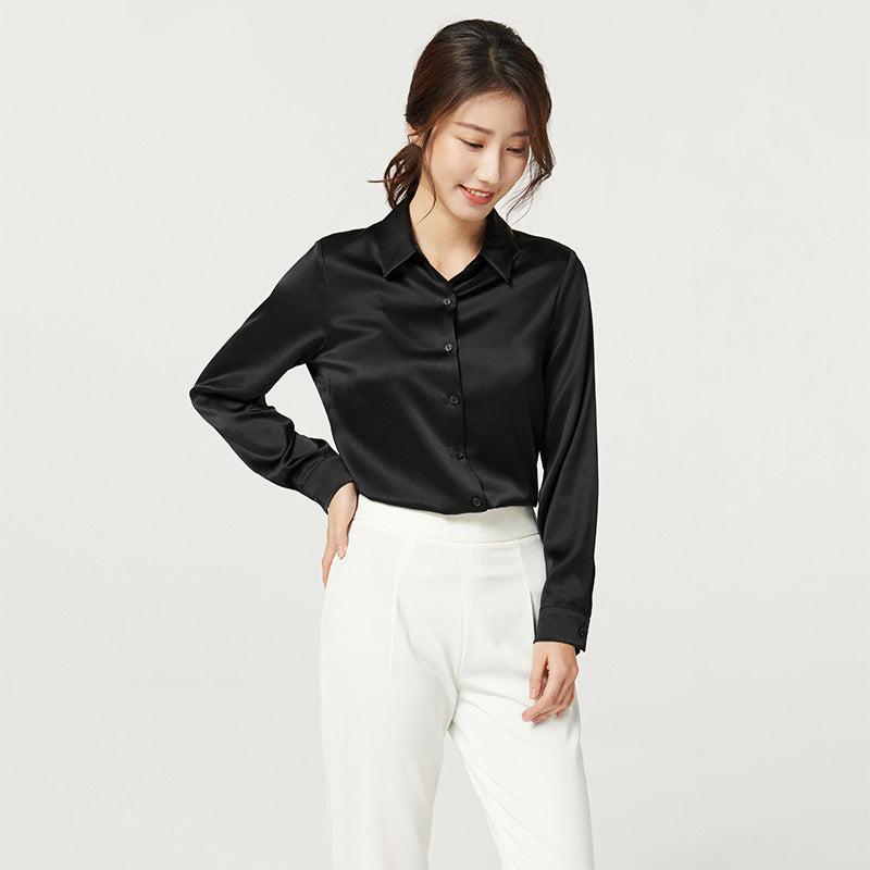 Chemise en satin de soie de mûrier à manches longues pour femme