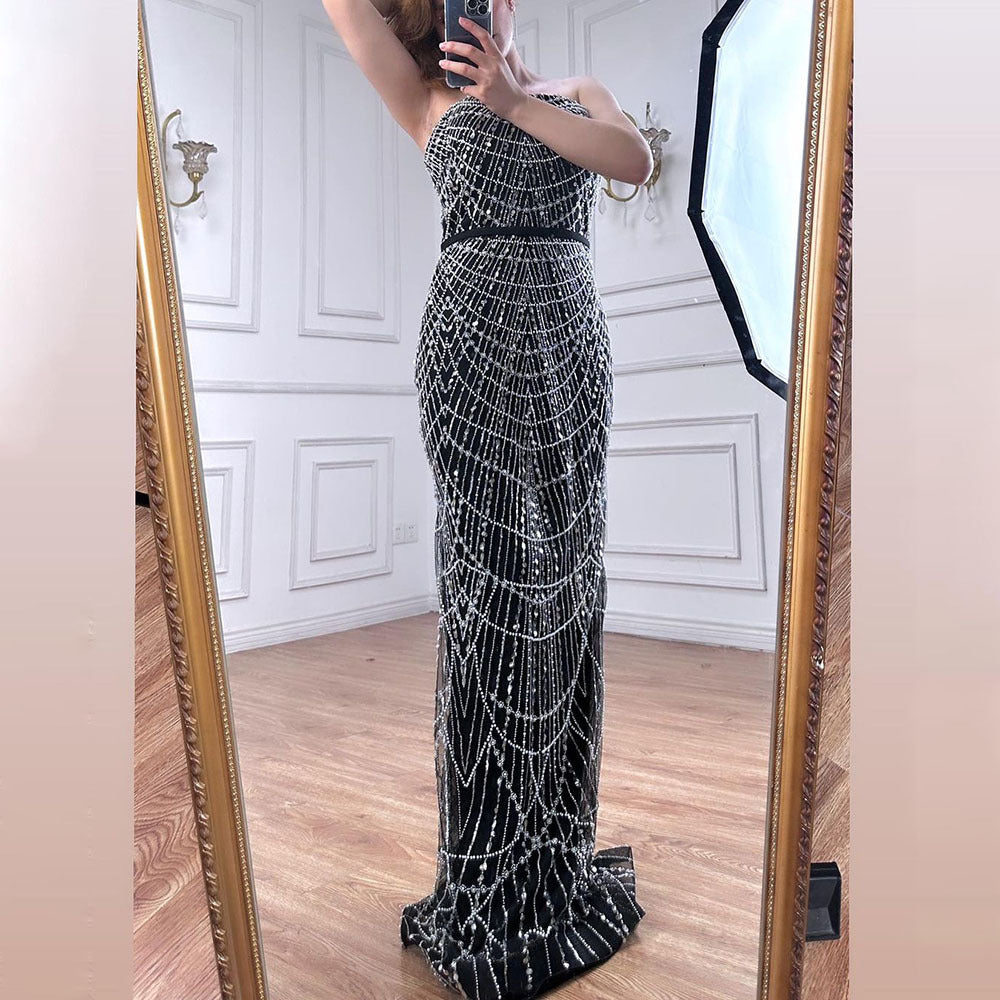 Robe de soirée longue de luxe perlée pour femme