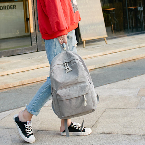 Corduroy School Backpack for Students Shoulder Bag