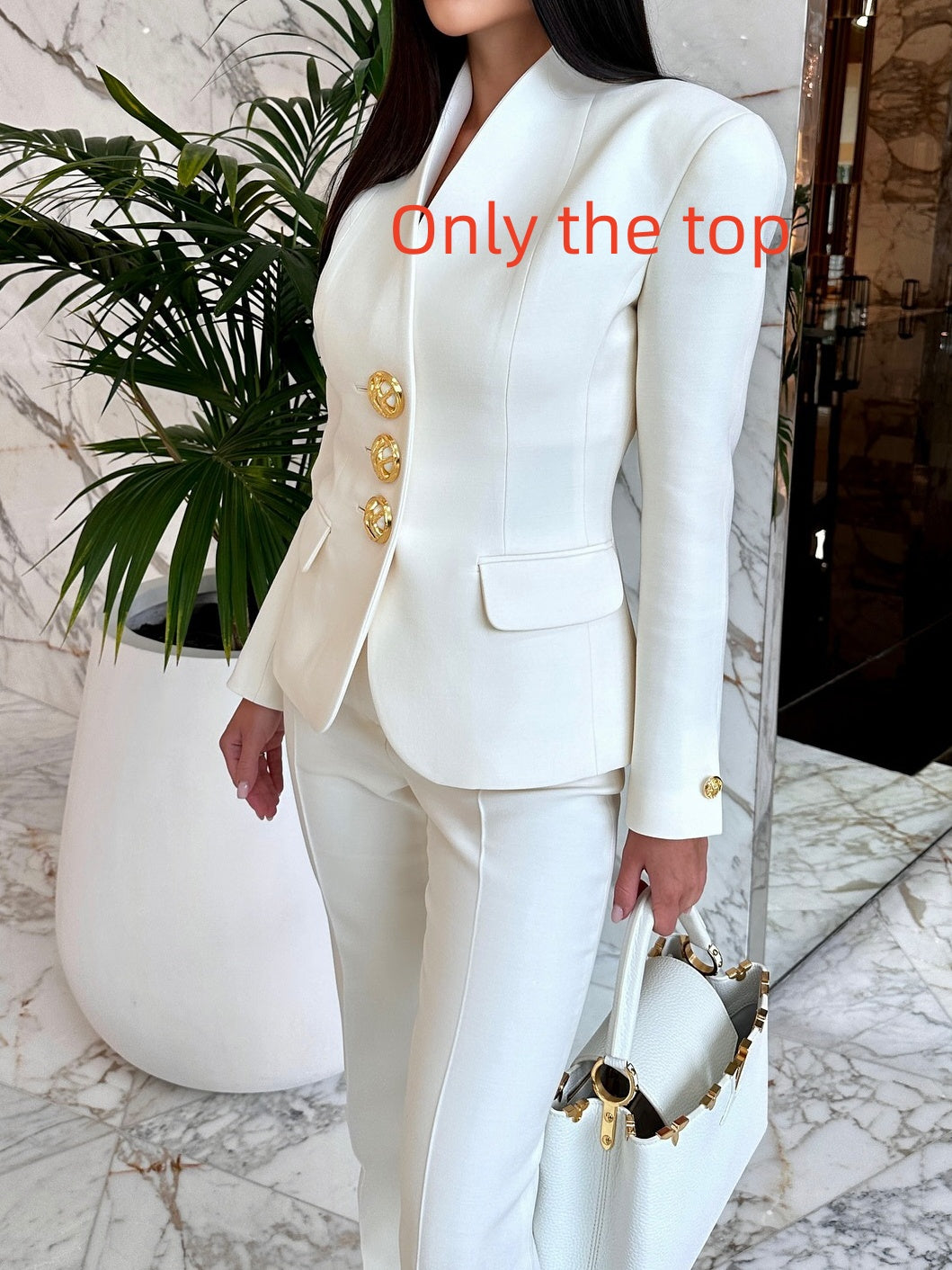 Solid Color Single-Breasted Blazer and High-Waisted Pants Set