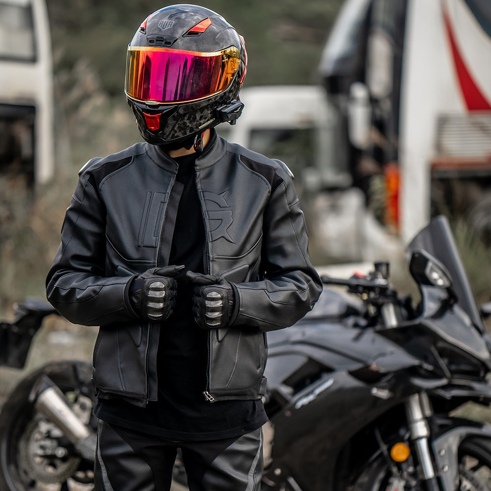 Windproof Black PU Motorcycle Leather Pants Suit for Men and Women