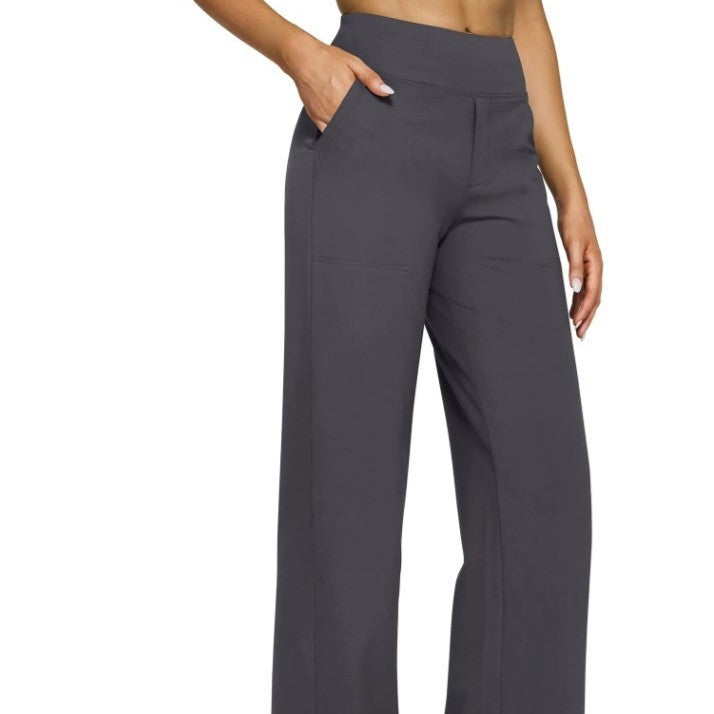 High Waist Knitted Straight Trousers with Pockets